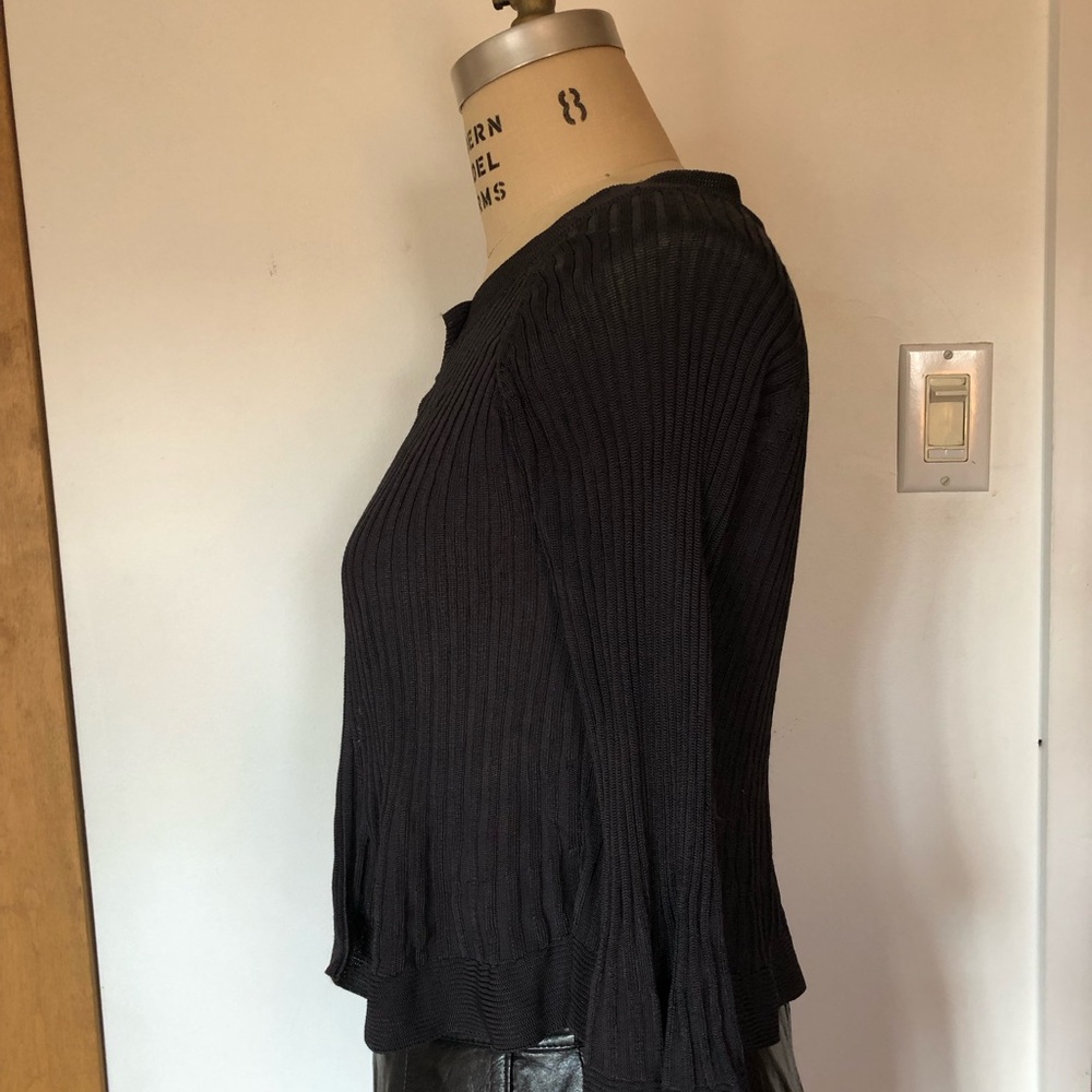 Women’s Black Ribbed Single-Button Cardigan - Picture 2 of 11